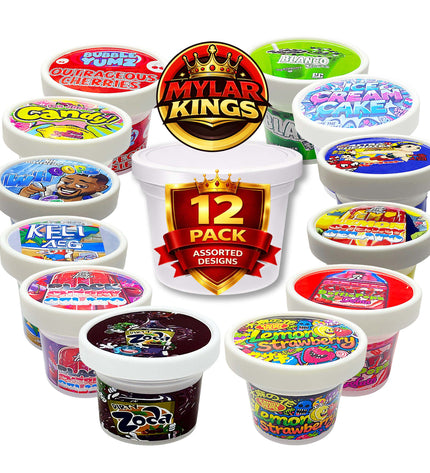 12 Pack 3.5g Mystery Exotic Ice Cream Pint Style Plastic Storage Pouches - Random Designs