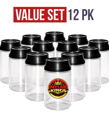 12 Pack 3.5g Soda Can Style Plastic Storage Pouches with Lids Mystery Assorted Designs