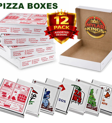 12 Pack 3.5g Pizza Shaped  Mystery Bundle Bags & Matching Boxes Set - Assorted Designs