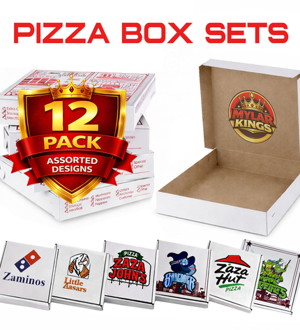 12 Pack 3.5g Pizza Shaped  Mystery Bundle Bags & Matching Boxes Set - Assorted Designs