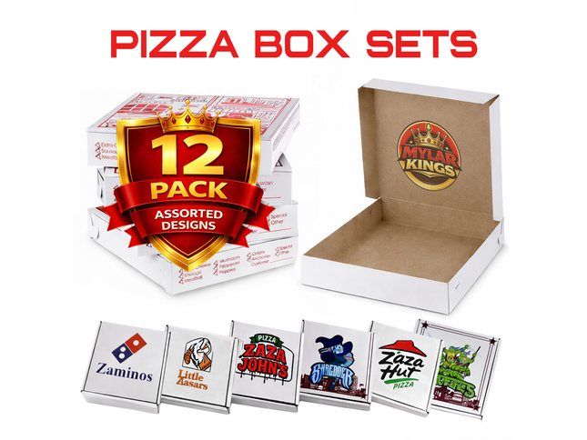 12 Pack 3.5g Pizza Shaped  Mystery Bundle Bags & Matching Boxes Set - Assorted Designs