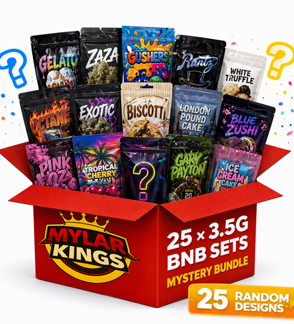 25 Pack 3.5g Bags and Matching Boxes Mystery Storage Pouches Assorted Designs Bundle
