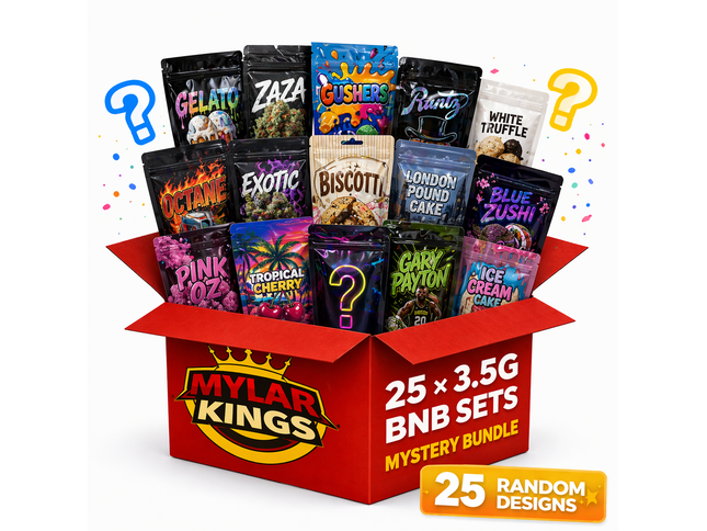 25 Pack 3.5g Bags and Matching Boxes Mystery Storage Pouches Assorted Designs Bundle
