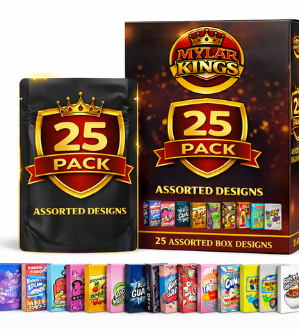 25 Pack 3.5g Bags and Matching Boxes Mystery Storage Pouches Assorted Designs Bundle