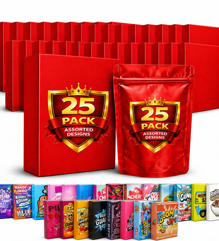 25 Pack 3.5g Bags and Matching Boxes Mystery Storage Pouches Assorted Designs Bundle