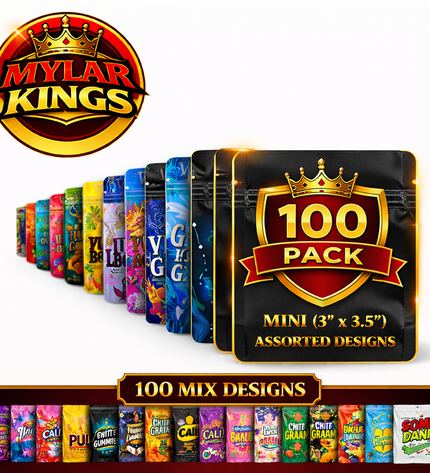 100 Pack 1g Mini (3"x3.5") Bags Mystery Bundle Storage Pouches Assorted Designs