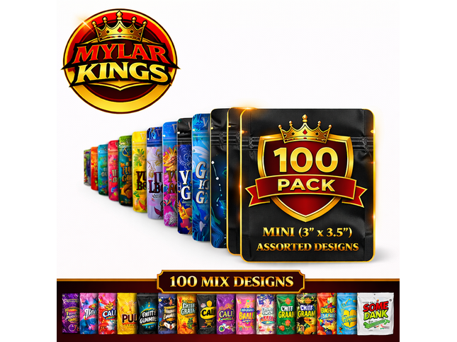 100 Pack 1g Mini (3"x3.5") Bags Mystery Bundle Storage Pouches Assorted Designs