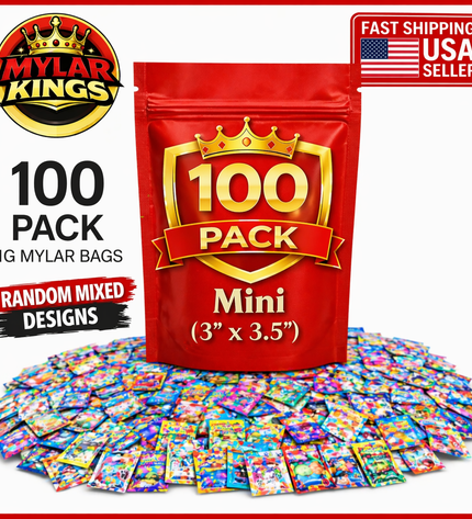 100 Pack 1g Mini (3"x3.5") Bags Mystery Bundle Storage Pouches Assorted Designs