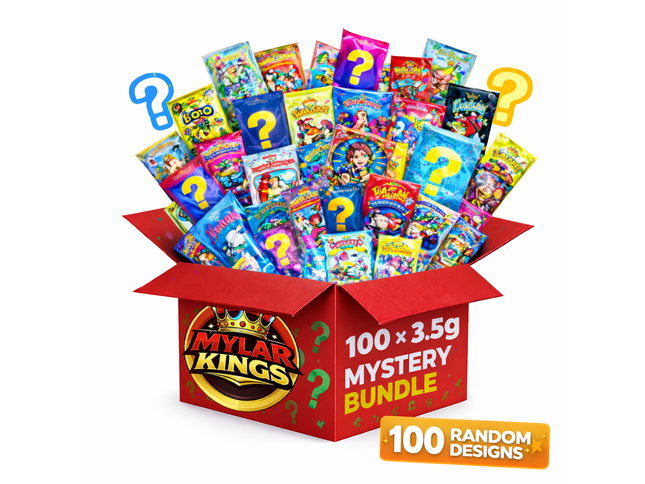 100 Pack 3.5g Small (3.5"x5") Bags Mystery Bundle Storage Pouches Assorted Designs