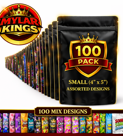 100 Pack 3.5g Small (3.5"x5") Bags Mystery Bundle Storage Pouches Assorted Designs
