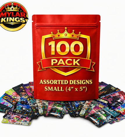 100 Pack 3.5g Small (3.5"x5") Bags Mystery Bundle Storage Pouches Assorted Designs