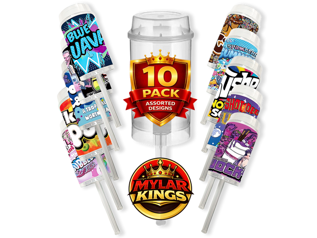 10 Pack 3.5g Push Up Plastic Storage Pouches Mystery Assorted Designs