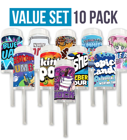 10 Pack 3.5g Push Up Plastic Storage Pouches Mystery Assorted Designs