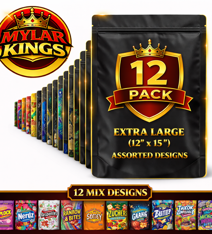 12 Pack 1lb Pound X-Large Bags Mystery Bundle Storage Pouches Assorted Designs