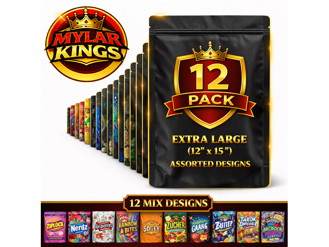 12 Pack 1lb Pound X-Large Bags Mystery Bundle Storage Pouches Assorted Designs