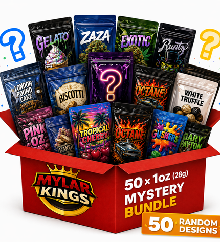 50 Pack 28g Large (6"x8") Bags Mystery Bundle Storage Pouches Assorted Designs