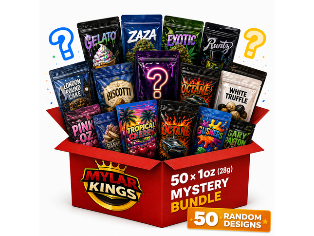 50 Pack 28g Large (6"x8") Bags Mystery Bundle Storage Pouches Assorted Designs