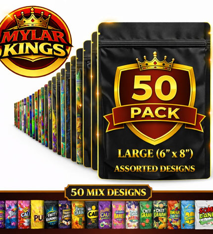 50 Pack 28g Large (6"x8") Bags Mystery Bundle Storage Pouches Assorted Designs