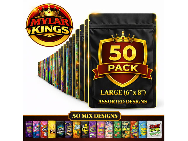 50 Pack 28g Large (6"x8") Bags Mystery Bundle Storage Pouches Assorted Designs
