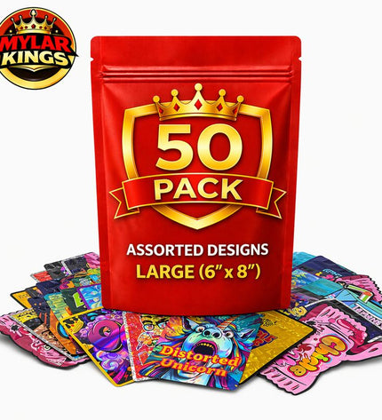 50 Pack 28g Large (6"x8") Bags Mystery Bundle Storage Pouches Assorted Designs