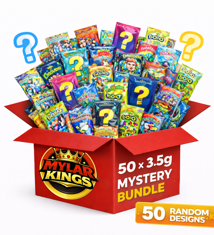 50 Pack 3.5g Small (3.5"x5") Bags Mystery Bundle Storage Pouches Assorted Designs
