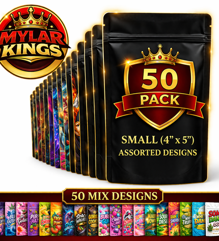 50 Pack 3.5g Small (3.5"x5") Bags Mystery Bundle Storage Pouches Assorted Designs