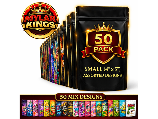 50 Pack 3.5g Small (3.5"x5") Bags Mystery Bundle Storage Pouches Assorted Designs