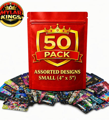 50 Pack 3.5g Small (3.5"x5") Bags Mystery Bundle Storage Pouches Assorted Designs