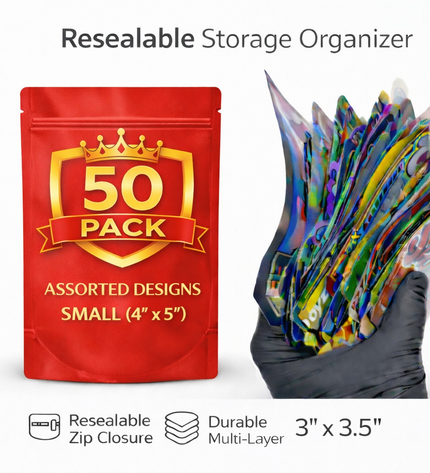 50 Pack 3.5g Small (3.5"x5") Bags Mystery Bundle Storage Pouches Assorted Designs