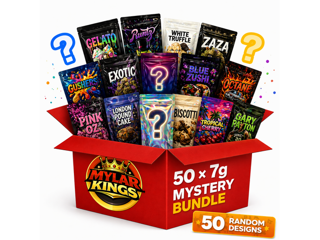 50 Pack 7g Medium (4"x6.25") Bags Mystery Bundle Storage Pouches Assorted Designs