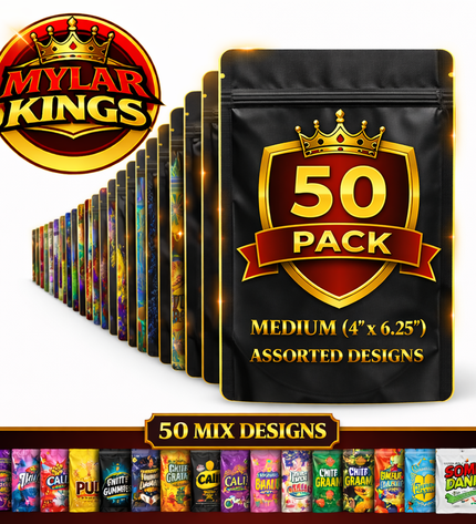 50 Pack 7g Medium (4"x6.25") Bags Mystery Bundle Storage Pouches Assorted Designs