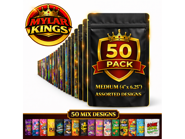 50 Pack 7g Medium (4"x6.25") Bags Mystery Bundle Storage Pouches Assorted Designs