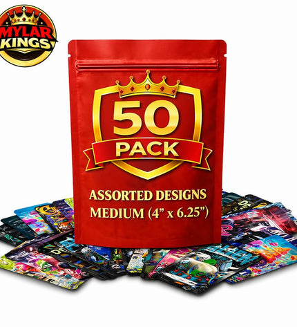 50 Pack 7g Medium (4"x6.25") Bags Mystery Bundle Storage Pouches Assorted Designs