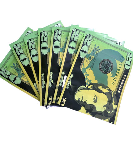50 Pack 3.5g Money Design Mylar Bags – Twenty Dollar Graphic