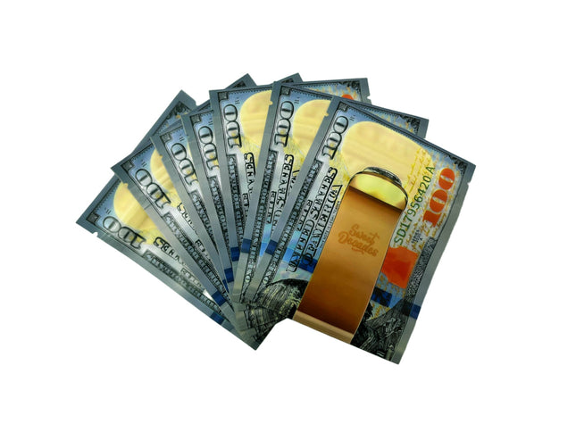 50 Pack 3.5g Money Shaped Mylar Bags – Money Clip Graphic