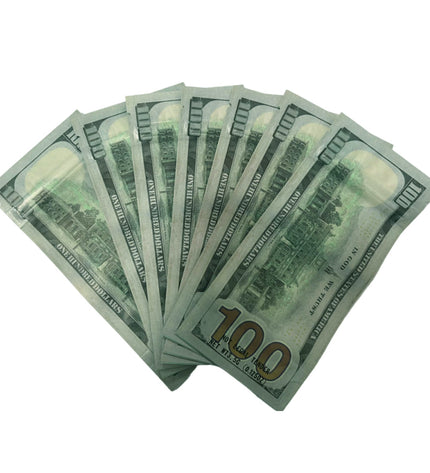 50 Pack 3.5g Money Shaped Mylar Bags – Hundred Dollar Graphic