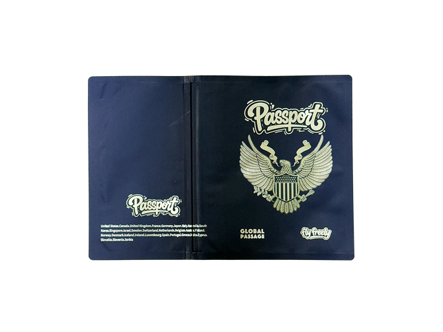 12 Pack 3.5G Passport Style Mylar Bags – Blue