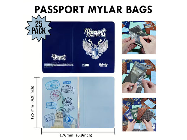 12 Pack 3.5G Passport Style Mylar Bags – Blue
