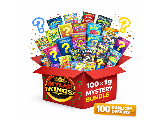 100 Pack 1g Mini (3"x3.5") Bags Mystery Bundle Storage Pouches Assorted Designs