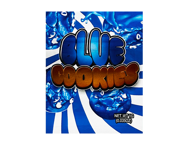 100 Pack 1g Unique Mylar Bags – Blue Cookie Graphic