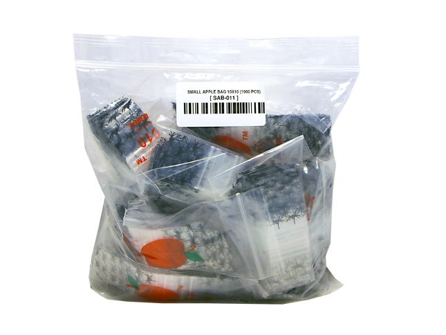 Mylar Bags, herb Mylar Bags, Where to buy mylar bags, Custom mylar bags near me, Mylar Bags Wholesale. Apple Bags. Clear plastic bag with small items inside on a white background