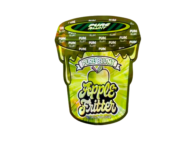 Mylar bag 3.5g, herb Mylar Bags, Where to buy mylar bags, Custom mylar bags near me, Mylar Bags Wholesale. Container of Pure Blunt Apple Fritter ice cream on a white background