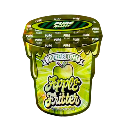 Mylar bag 3.5g, herb Mylar Bags, Where to buy mylar bags, Custom mylar bags near me, Mylar Bags Wholesale. Container of Pure Blunt Apple Fritter ice cream on a white background