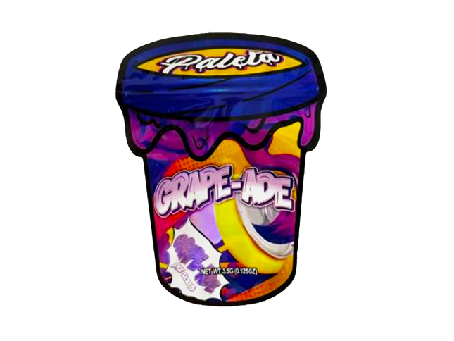 Mylar bag 3.5g, herb Mylar Bags, Where to buy mylar bags, Custom mylar bags near me, Mylar Bags Wholesale. Paleta Grape-Ade toy on a white background