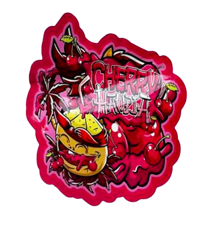 Mylar bag 3.5g, herb Mylar Bags, Where to buy mylar bags, Custom mylar bags near me, Mylar Bags Wholesale. Sticker with cherry and pineapple design on a pink background
