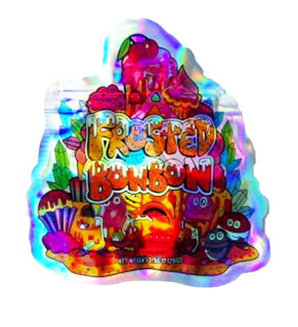 50 Pack 3.5g Shaped Mylar Bags – Frosted Candy Graphic