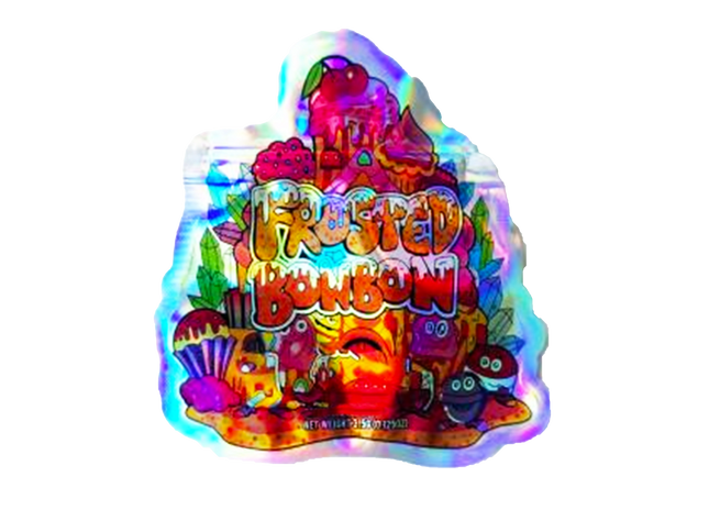 50 Pack 3.5g Shaped Mylar Bags – Frosted Candy Graphic