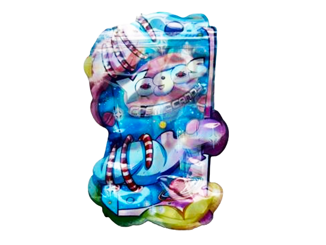 Mylar bag 3.5g, herb Mylar Bags, Where to buy mylar bags, Custom mylar bags near me, Mylar Bags Wholesale. Colorful cartoon character figurine with a tie-dye pattern on a white background