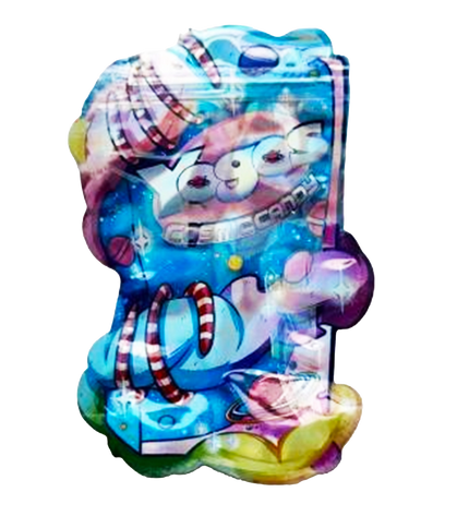 Mylar bag 3.5g, herb Mylar Bags, Where to buy mylar bags, Custom mylar bags near me, Mylar Bags Wholesale. Colorful cartoon character figurine with a tie-dye pattern on a white background