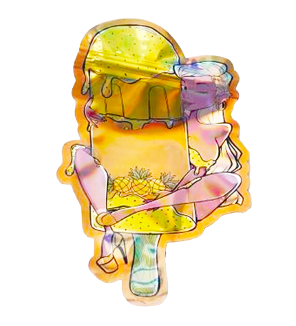 Mylar bag 3.5g, herb Mylar Bags, Where to buy mylar bags, Custom mylar bags near me, Mylar Bags Wholesale. Colorful ice cream cone with pineapple and starfish design on a white background